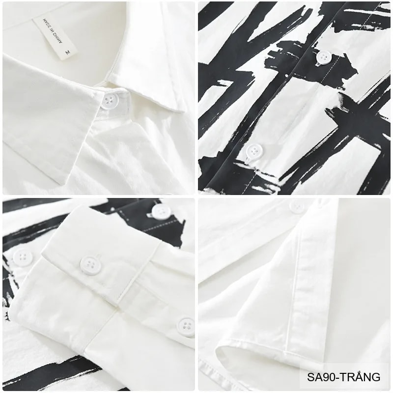 SA90 - Áo sơ mi nam dài tay in chữ nghệ thuật, chất cotton mềm mại, form rộng trẻ trung - ảnh 5