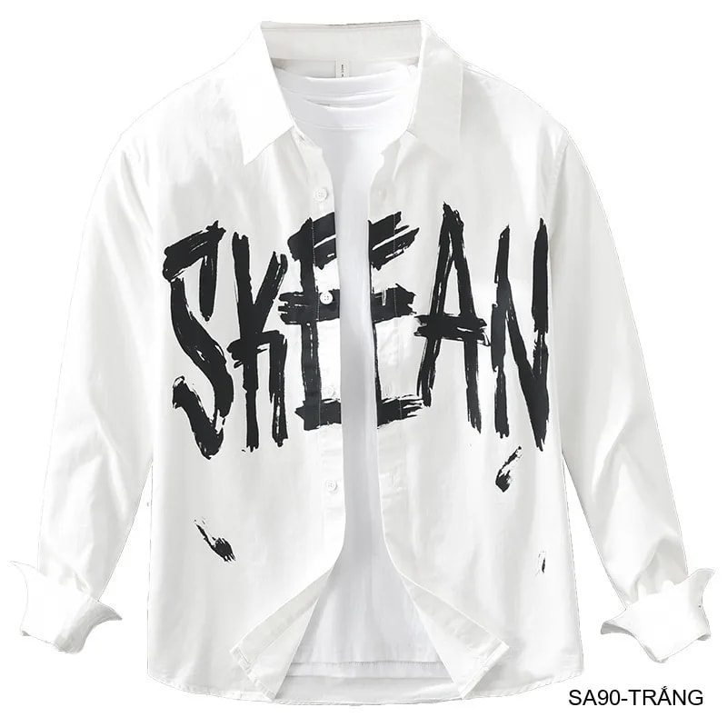 SA90 - Áo sơ mi nam dài tay in chữ nghệ thuật, chất cotton mềm mại, form rộng trẻ trung - ảnh 6