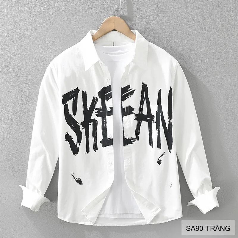 SA90 - Áo sơ mi nam dài tay in chữ nghệ thuật, chất cotton mềm mại, form rộng trẻ trung - video 1