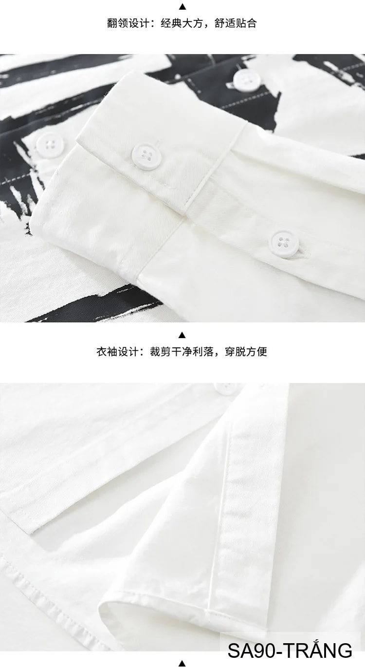 SA90 - Áo sơ mi nam dài tay in chữ nghệ thuật, chất cotton mềm mại, form rộng trẻ trung - ảnh 9