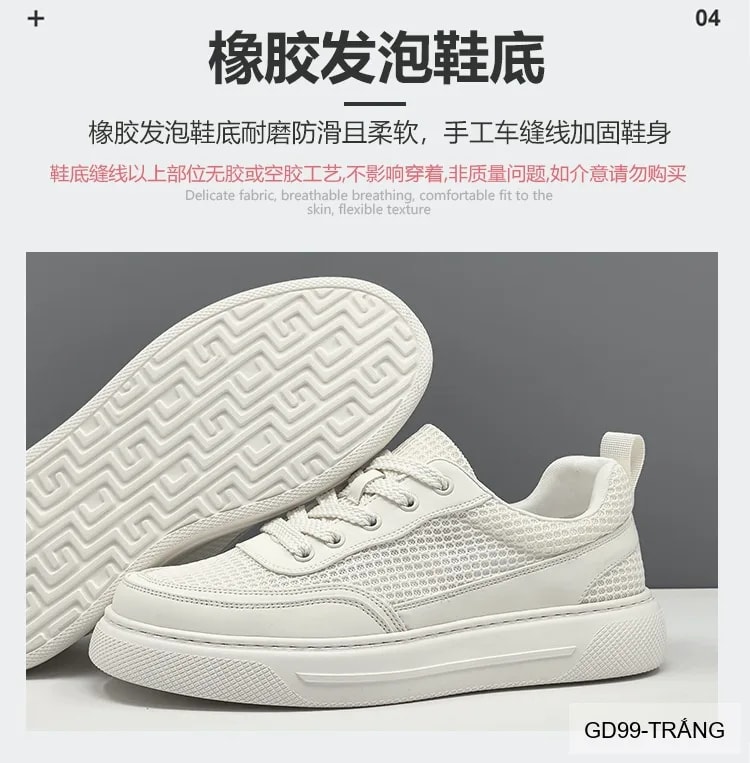 GD99 - Giày thể thao nam đế dày thoáng khí, phối đồ dễ dàng - Trắng/Đen - ảnh 15