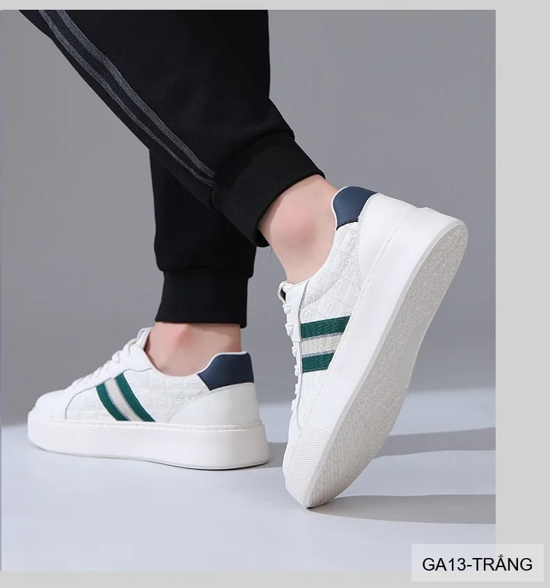 GA13 - Giày thể thao nam Linh Sen đế dày, phối sọc xanh trắng, da bò mềm, phong cách retro - ảnh 5