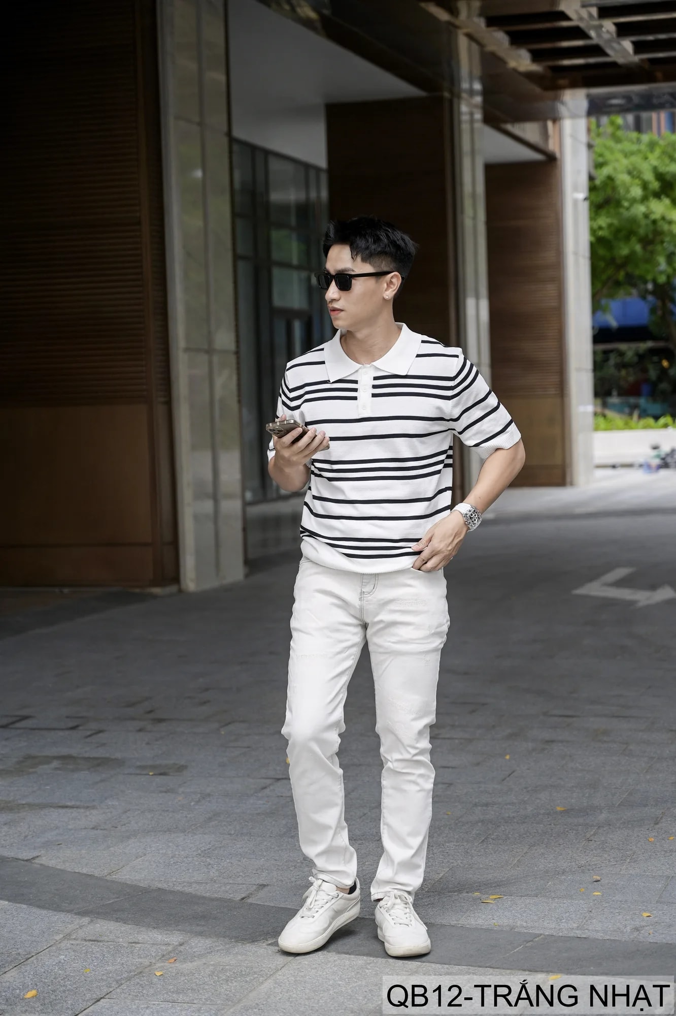 QB12 - Quần Jeans Nam Dáng Ôm Màu Trắng Nhạt Phong Cách Casual Co Giãn Thoải Mái - ảnh 8