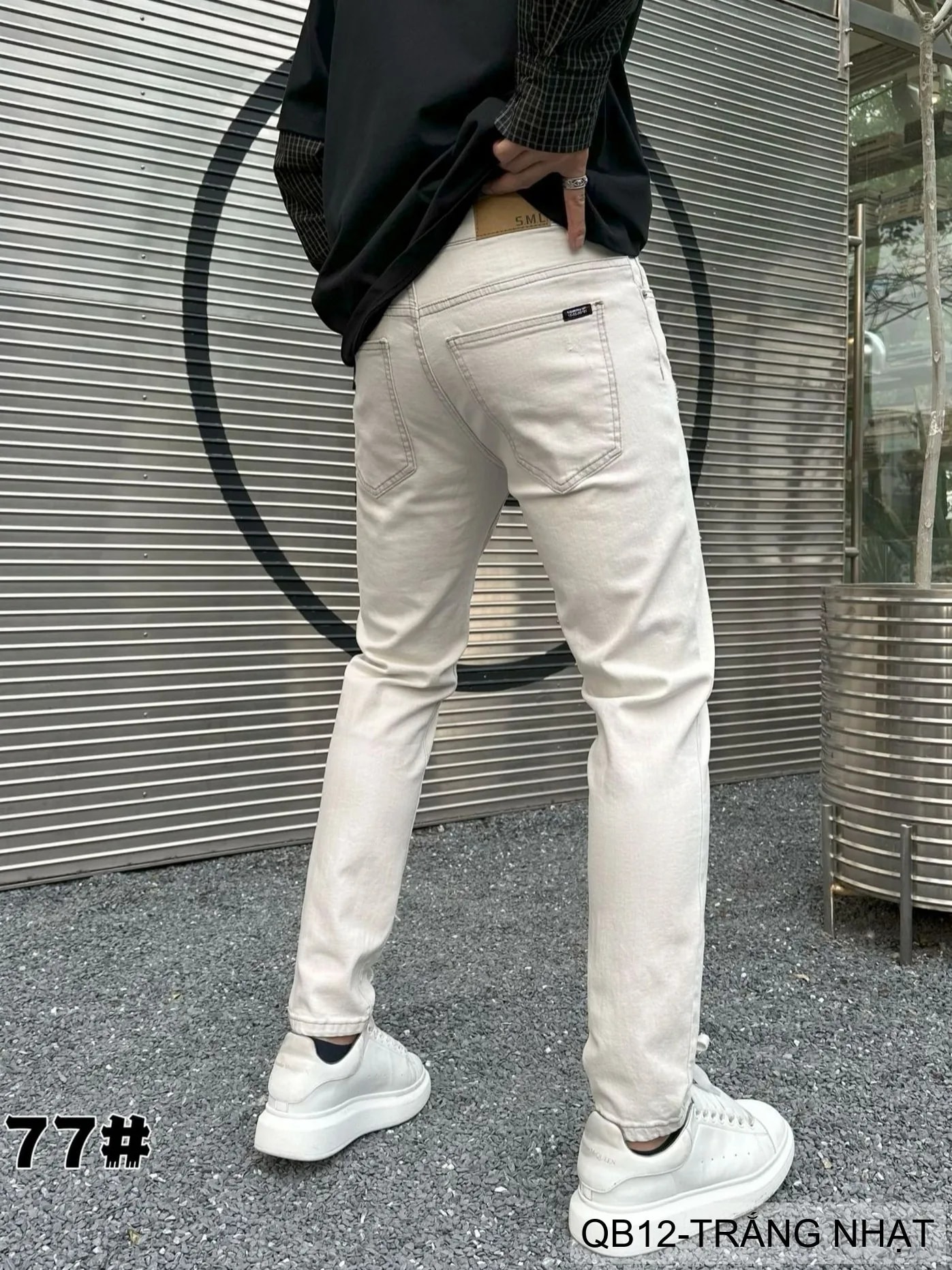 QB12 - Quần Jeans Nam Dáng Ôm Màu Trắng Nhạt Phong Cách Casual Co Giãn Thoải Mái - ảnh 12