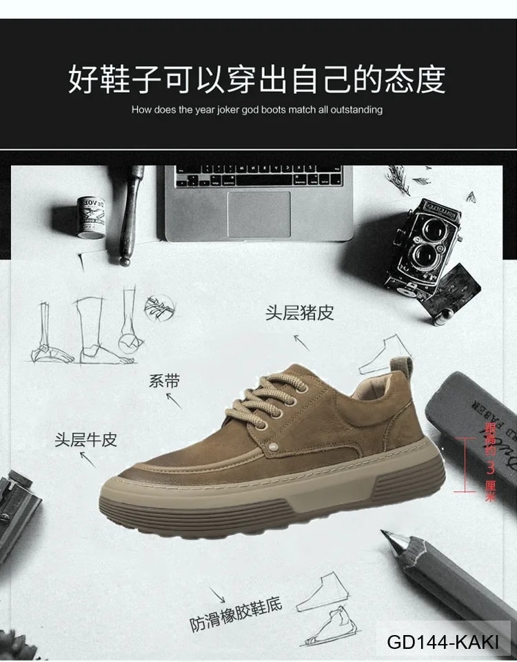 GD144 - Giày nam da thật kiểu dáng Âu, mũi nghiêng, đế dày êm ái, phối màu Kaki - Đen - ảnh 13