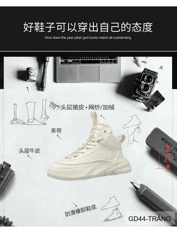 GD44 - Giày nam da bò thật đế dày tăng chiều cao phong cách thể thao retro - ảnh 14