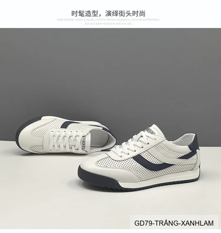 GD79 - Giày nam đế bằng thoáng khí da thật, phối màu thời trang, mũi tròn, phù hợp mùa hè xuân thu - ảnh 4