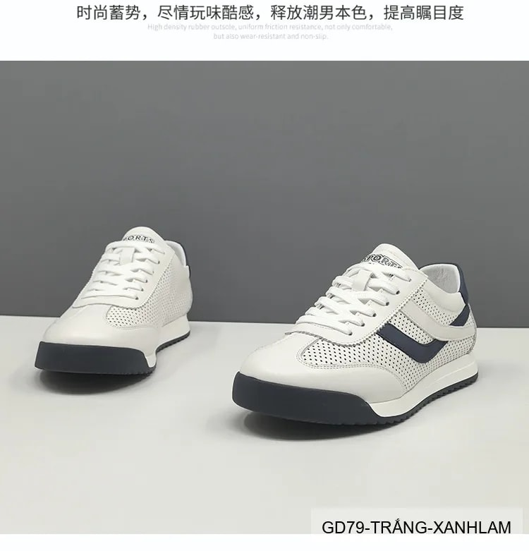 GD79 - Giày nam đế bằng thoáng khí da thật, phối màu thời trang, mũi tròn, phù hợp mùa hè xuân thu - ảnh 7