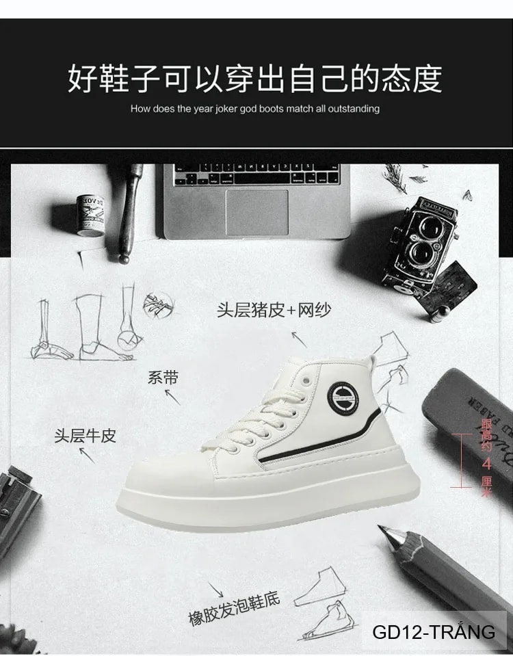 GD12 - Giày cao cổ nam đế dày da bò phong cách châu Âu thời trang - ảnh 13