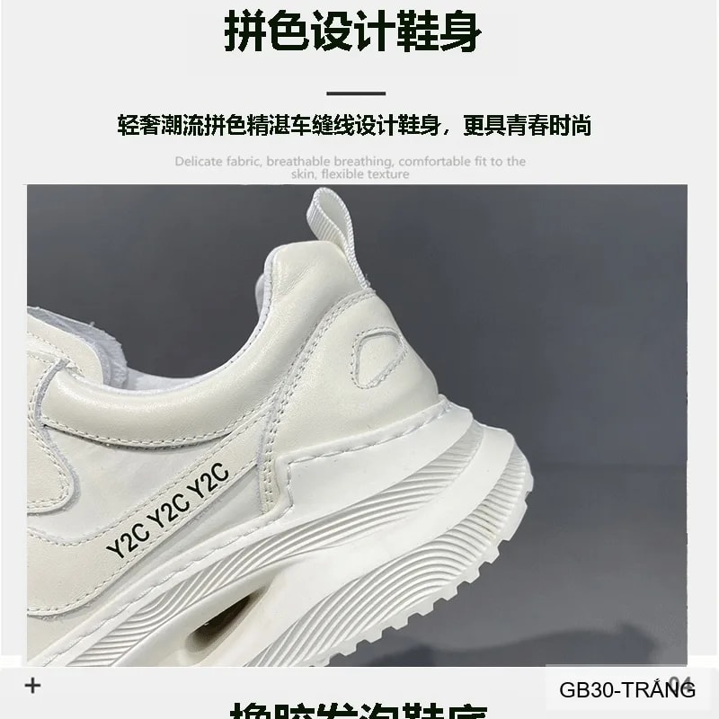 GB30 - Giày nam thể thao đế dày kiểu dad shoes, chất da bò mềm, màu trắng thời thượng - ảnh 18
