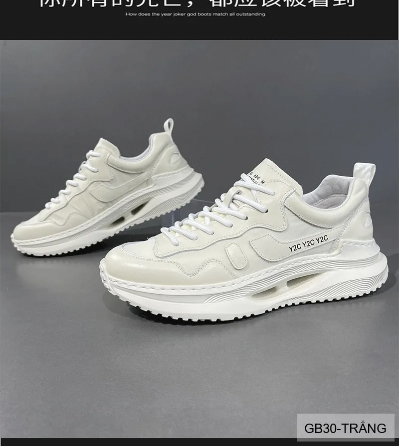 GB30 - Giày nam thể thao đế dày kiểu dad shoes, chất da bò mềm, màu trắng thời thượng - ảnh 7