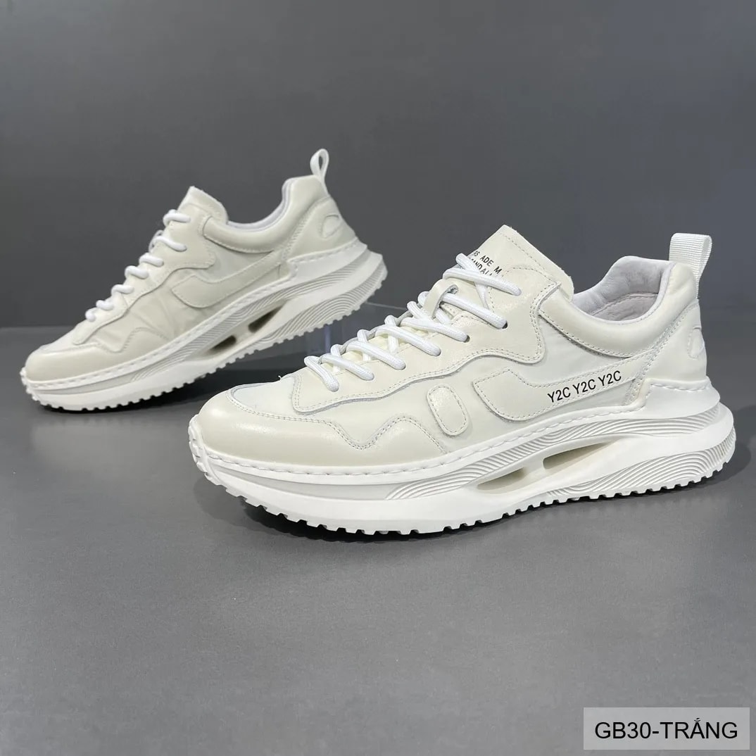 GB30 - Giày nam thể thao đế dày kiểu dad shoes, chất da bò mềm, màu trắng thời thượng - video 1