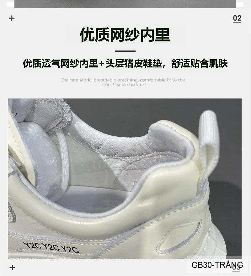 GB30 - Giày nam thể thao đế dày kiểu dad shoes, chất da bò mềm, màu trắng thời thượng - ảnh 17
