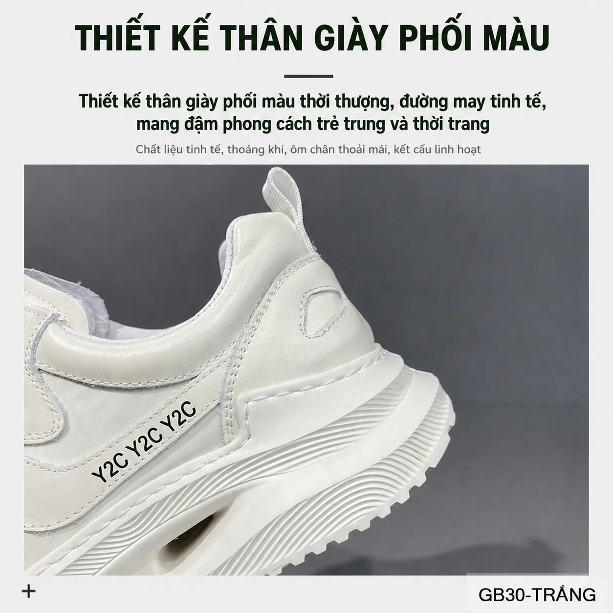 GB30 - Giày nam thể thao đế dày kiểu dad shoes, chất da bò mềm, màu trắng thời thượng - ảnh 9