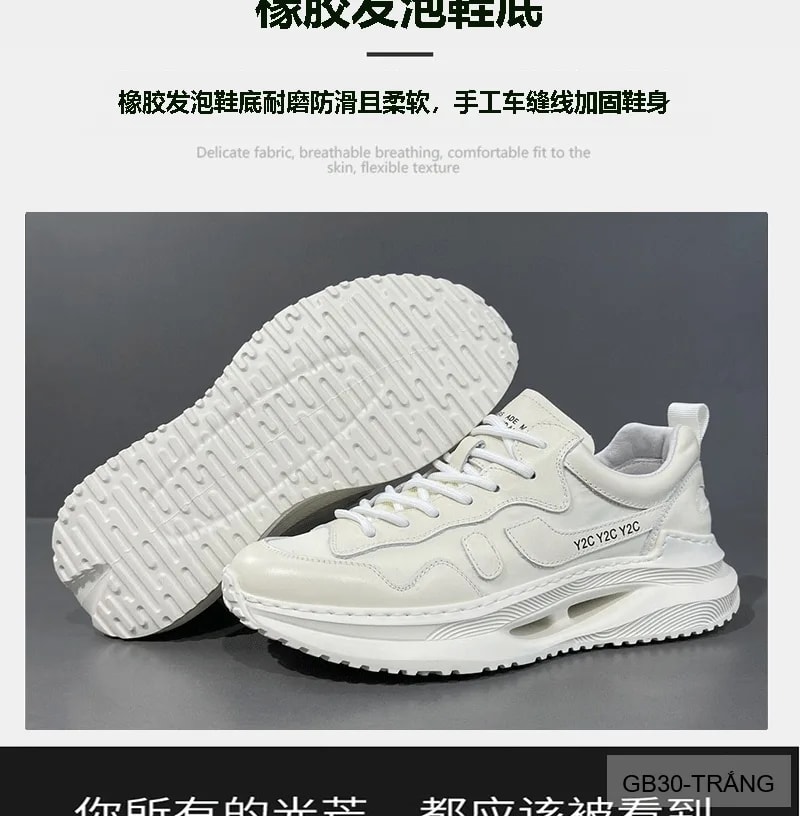 GB30 - Giày nam thể thao đế dày kiểu dad shoes, chất da bò mềm, màu trắng thời thượng - ảnh 19