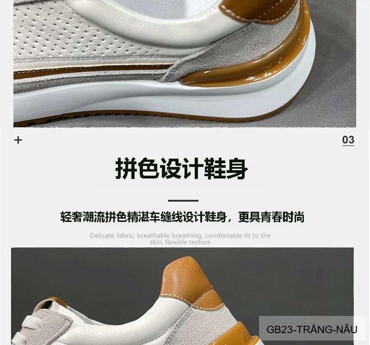 GB23 - Giày thể thao nam da thật đục lỗ phối màu trắng nâu, thoáng khí, thời trang đa năng - ảnh 17