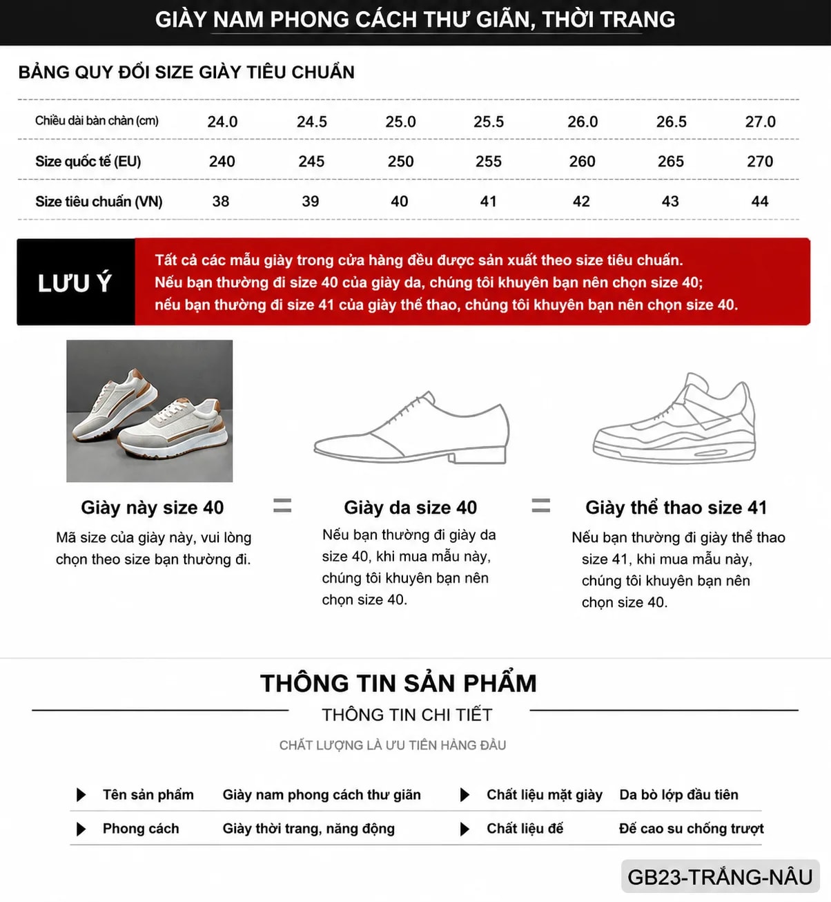GB23 - Giày thể thao nam da thật đục lỗ phối màu trắng nâu, thoáng khí, thời trang đa năng - ảnh 10