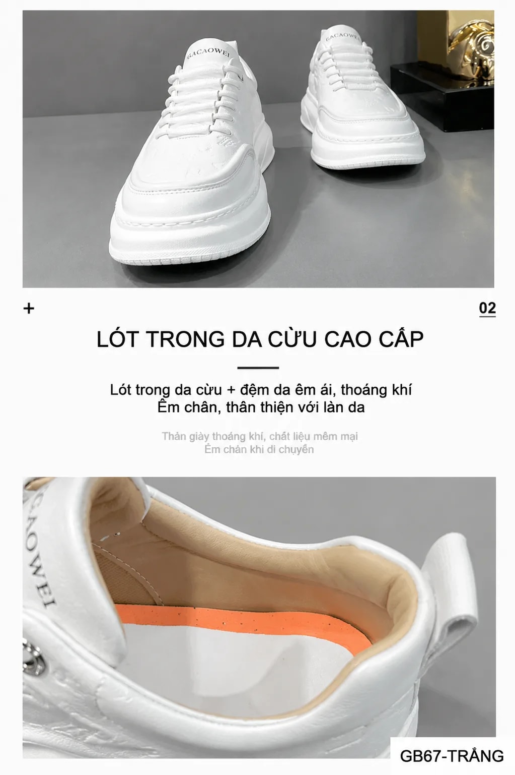 GB67 - Giày nam da thật đế dày thời trang, trắng đen sang trọng, phong cách châu Âu - ảnh 5