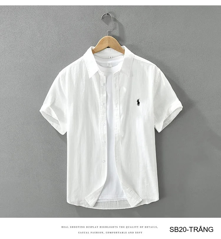 SB20 - Áo sơ mi nam tay ngắn phong cách Nhật, chất cotton thoáng mát, thêu logo nhỏ, dáng rộng thoải mái - ảnh 11
