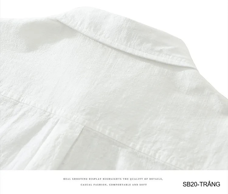 SB20 - Áo sơ mi nam tay ngắn phong cách Nhật, chất cotton thoáng mát, thêu logo nhỏ, dáng rộng thoải mái - ảnh 10