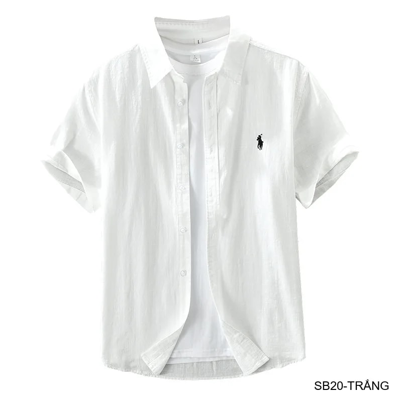 SB20 - Áo sơ mi nam tay ngắn phong cách Nhật, chất cotton thoáng mát, thêu logo nhỏ, dáng rộng thoải mái - ảnh 5