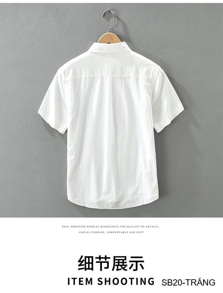 SB20 - Áo sơ mi nam tay ngắn phong cách Nhật, chất cotton thoáng mát, thêu logo nhỏ, dáng rộng thoải mái - ảnh 6