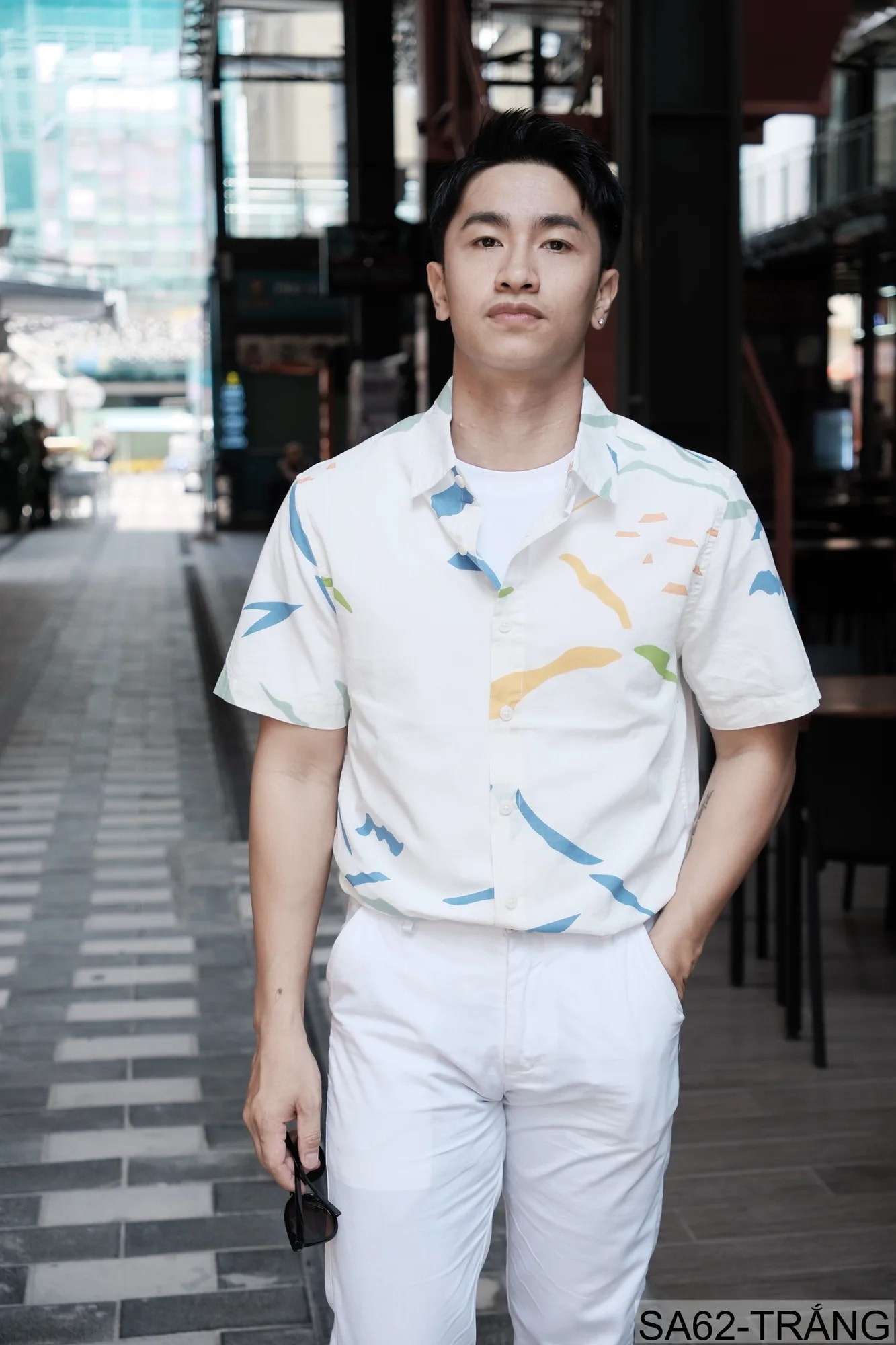 SA62 - Áo Sơ Mi Nam Tay Ngắn Phong Cách Nhật Bản In Hình Nghệ Thuật Chất Cotton Thoáng Mát - ảnh 2