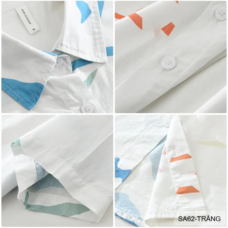 SA62 - Áo Sơ Mi Nam Tay Ngắn Phong Cách Nhật Bản In Hình Nghệ Thuật Chất Cotton Thoáng Mát - ảnh 9