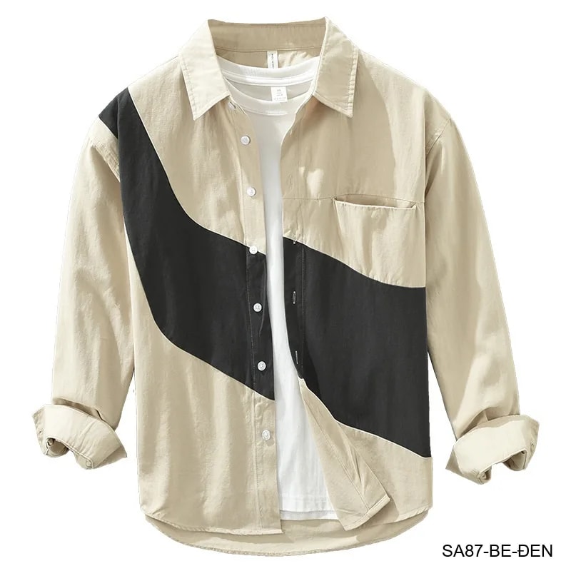 SA87 - Áo sơ mi nam cotton dài tay phối màu tương phản phong cách Hàn Quốc - ảnh 6