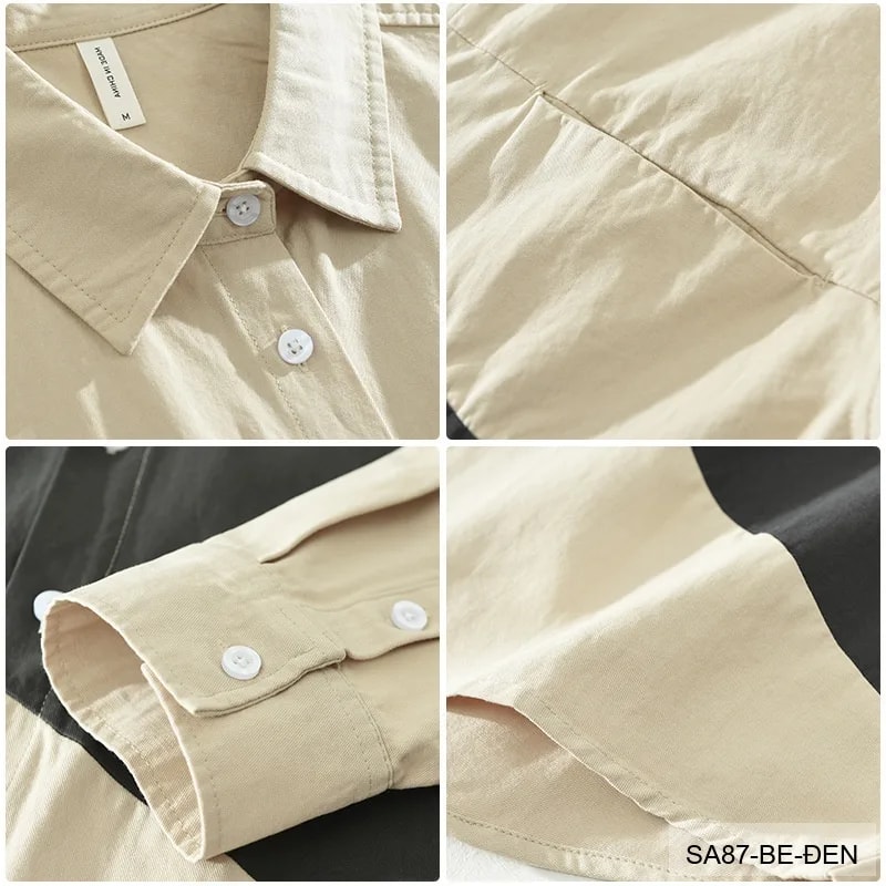 SA87 - Áo sơ mi nam cotton dài tay phối màu tương phản phong cách Hàn Quốc - ảnh 5