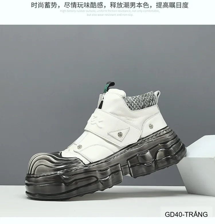 GD40 - Giày nam cao cổ da bò thật, đế dày tăng chiều cao, phong cách thể thao thời thượng - ảnh 9