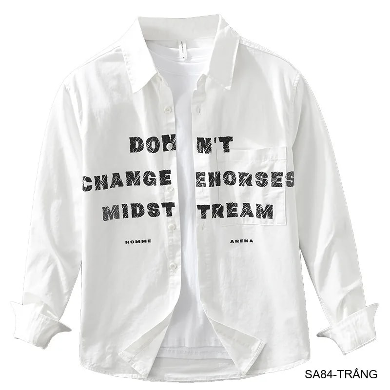 SA84 - Áo Sơ Mi Nam Tay Dài Phong Cách Nhật Bản In Chữ Thời Trang Đa Năng - ảnh 5