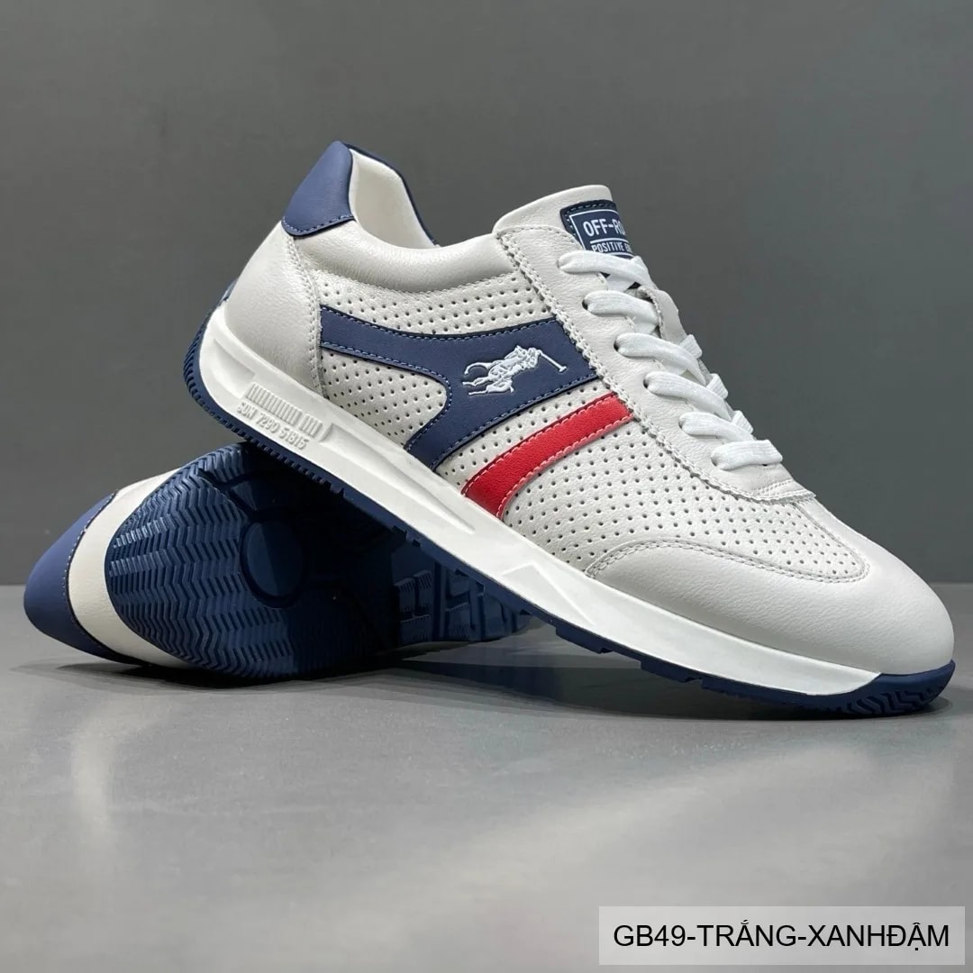 GB49 - Giày thể thao nam da thật đục lỗ thoáng khí phong cách retro cổ thấp - ảnh 1