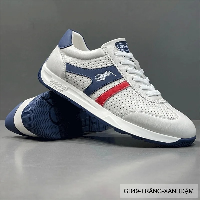 GB49 - Giày thể thao nam da thật đục lỗ thoáng khí phong cách retro cổ thấp - ảnh 12