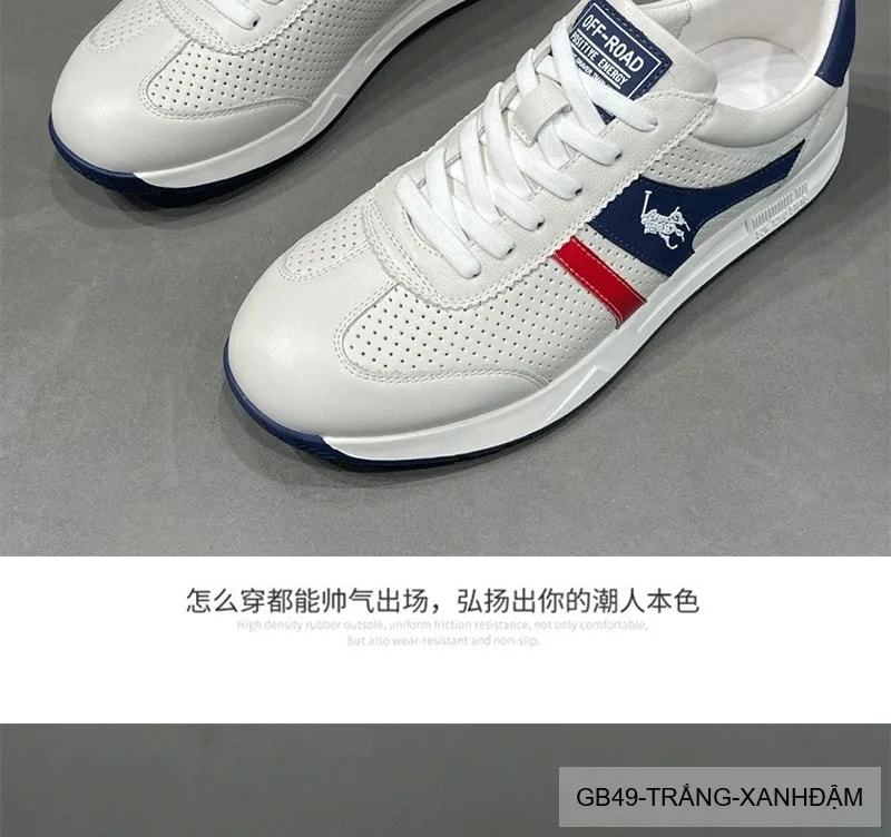 GB49 - Giày thể thao nam da thật đục lỗ thoáng khí phong cách retro cổ thấp - ảnh 8