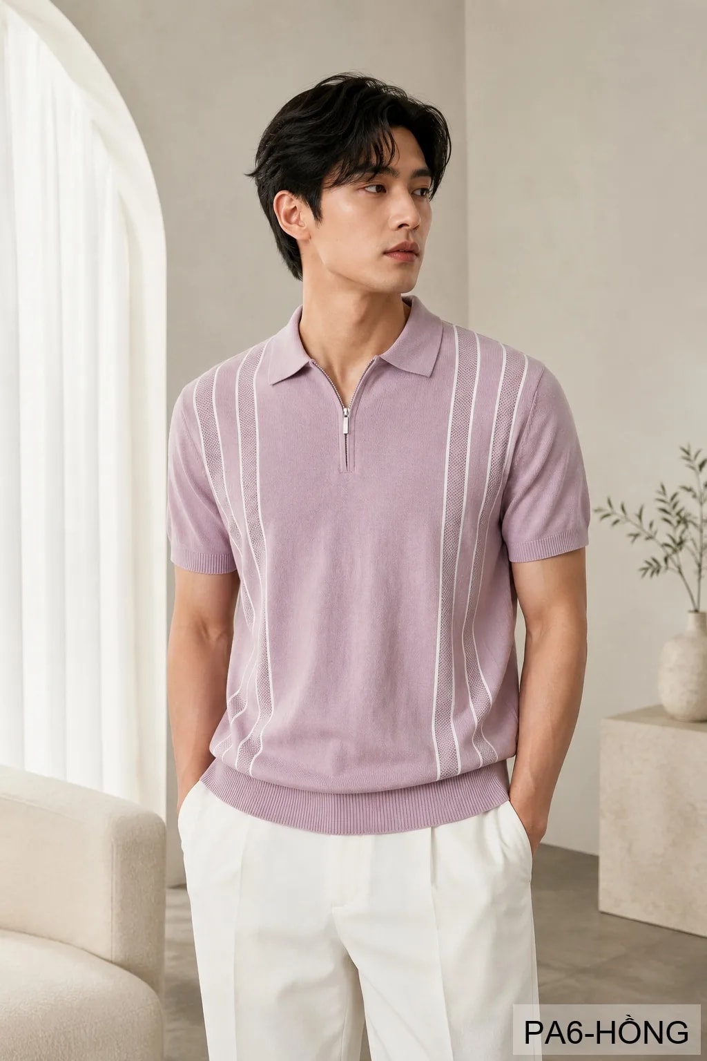 PA6 - Áo Polo Nam Tay Ngắn Cổ Bẻ Kẻ Sọc Phong Cách Cổ Điển Thoáng Mát Mùa Hè - ảnh 2