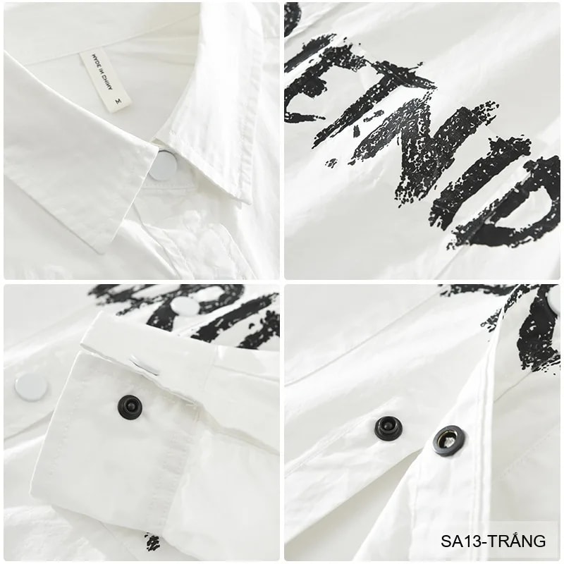 SA13 - Áo Sơ Mi Nam Tay Dài Phong Cách Streetwear In Chữ Nổi Bật, Chất Cotton Mềm Mại, Form Rộng Thoải Mái - ảnh 5