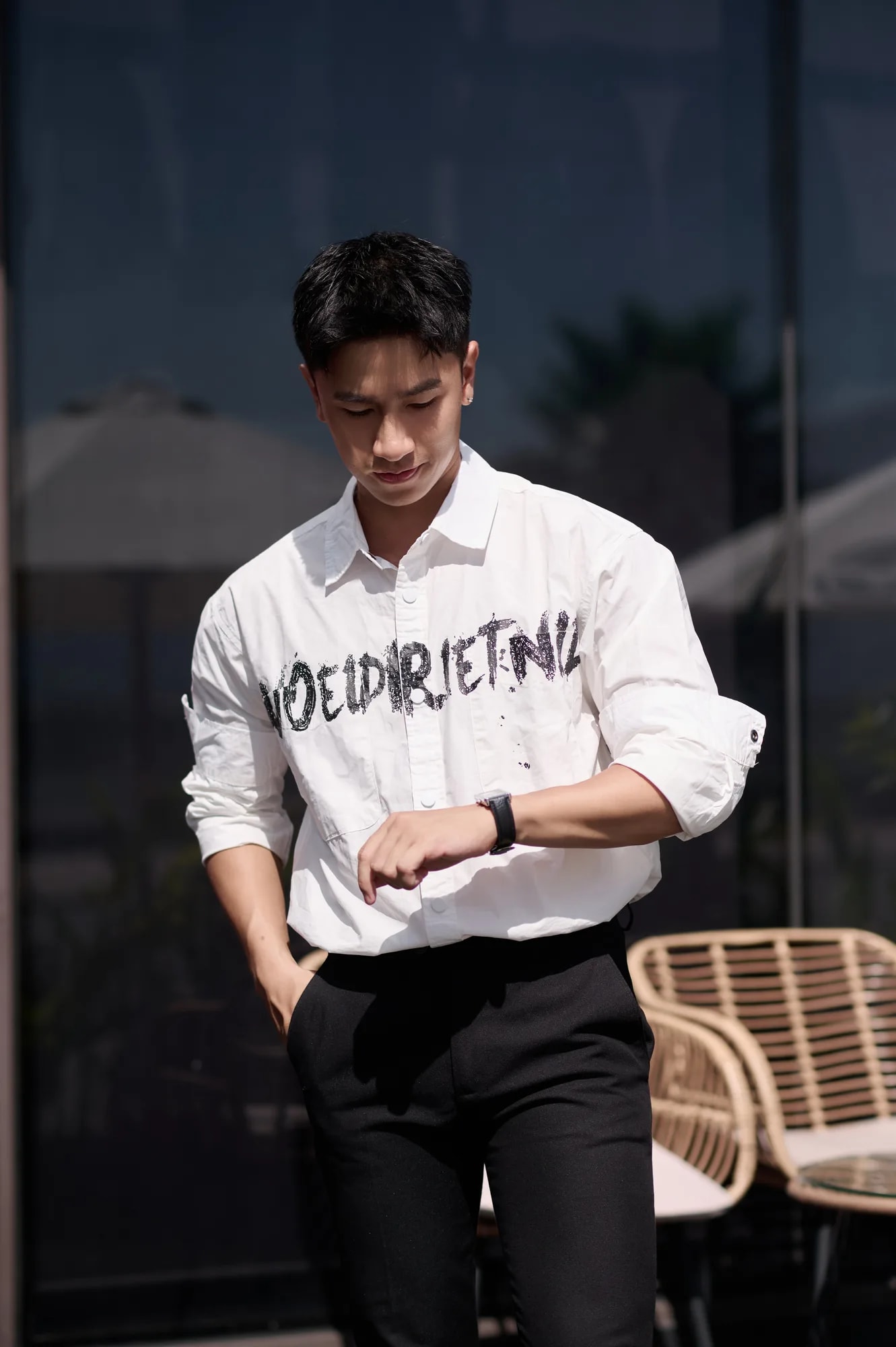 SA13 - Áo Sơ Mi Nam Tay Dài Phong Cách Streetwear In Chữ Nổi Bật, Chất Cotton Mềm Mại, Form Rộng Thoải Mái - ảnh 1