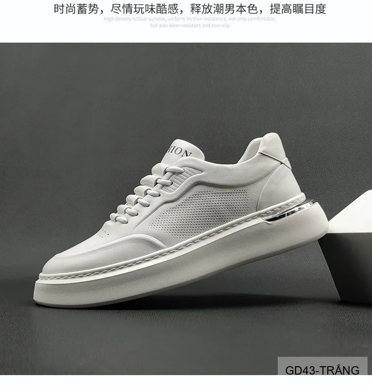GD43 - Giày thể thao nam da bò trắng kiểu dad shoes, đế dày êm ái, thời trang năng động - ảnh 16