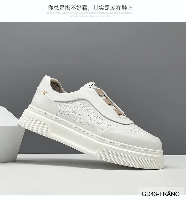 GD43 - Giày thể thao nam da bò trắng kiểu dad shoes, đế dày êm ái, thời trang năng động - ảnh 15