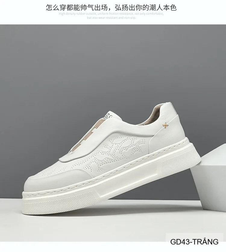 GD43 - Giày thể thao nam da bò trắng kiểu dad shoes, đế dày êm ái, thời trang năng động - ảnh 14