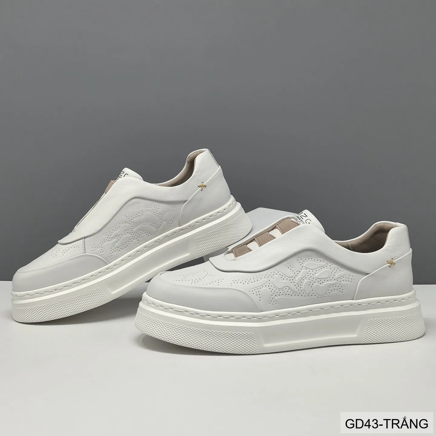 GD43 - Giày thể thao nam da bò trắng kiểu dad shoes, đế dày êm ái, thời trang năng động - ảnh 3