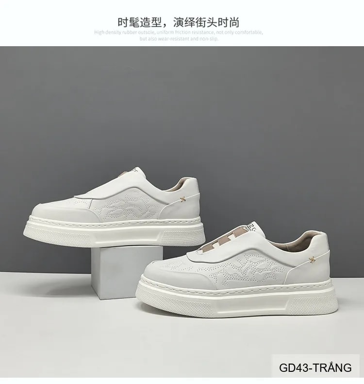 GD43 - Giày thể thao nam da bò trắng kiểu dad shoes, đế dày êm ái, thời trang năng động - ảnh 13