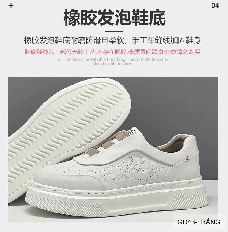 GD43 - Giày thể thao nam da bò trắng kiểu dad shoes, đế dày êm ái, thời trang năng động - ảnh 23