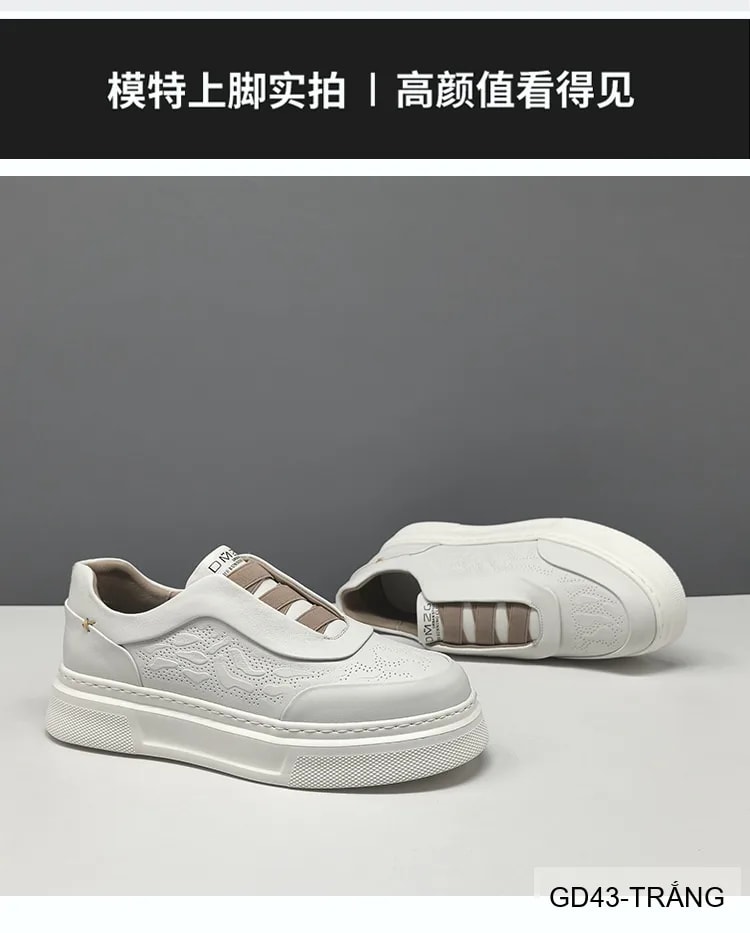 GD43 - Giày thể thao nam da bò trắng kiểu dad shoes, đế dày êm ái, thời trang năng động - ảnh 24