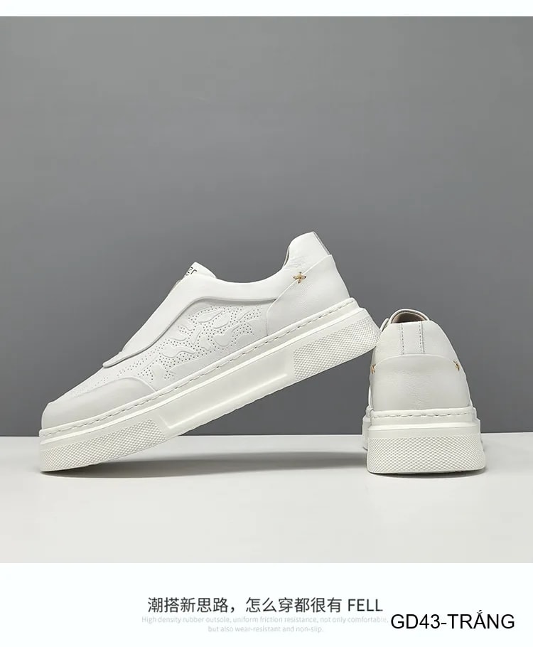 GD43 - Giày thể thao nam da bò trắng kiểu dad shoes, đế dày êm ái, thời trang năng động - ảnh 10