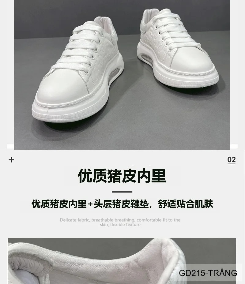 GD215 - Giày thể thao nam trắng đế dày tăng chiều cao phong cách thời trang dễ phối đồ - ảnh 13