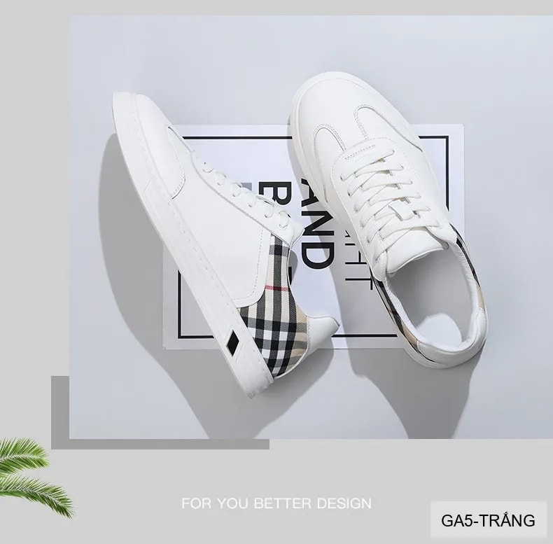 GA5 - Giày nam da thật phối caro thời trang 2026 - trắng đen - ảnh 8