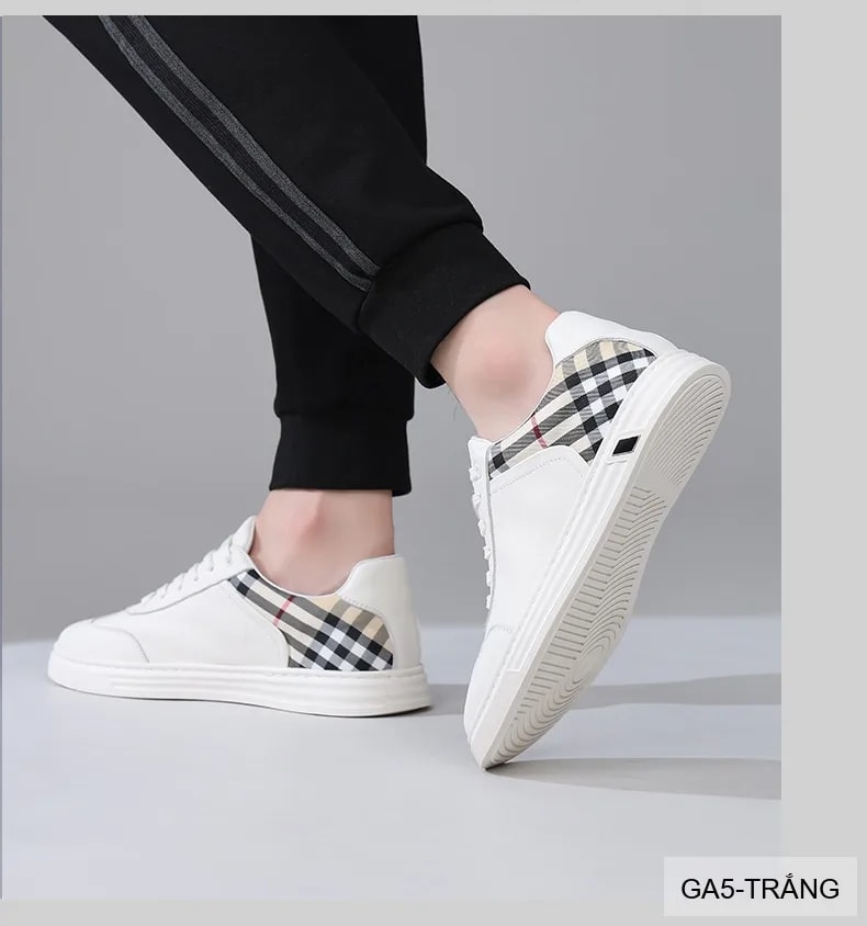 GA5 - Giày nam da thật phối caro thời trang 2026 - trắng đen - ảnh 7