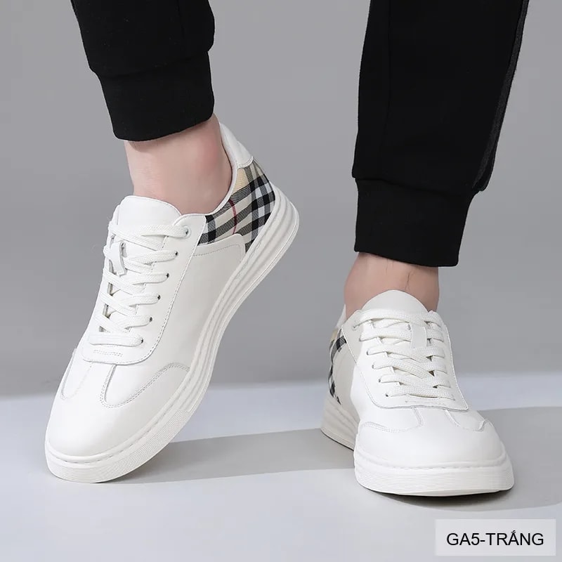 GA5 - Giày nam da thật phối caro thời trang 2026 - trắng đen - ảnh 3